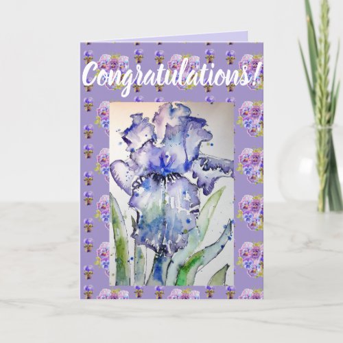 Blue Iris Flower Floral Conrgatulations art Card