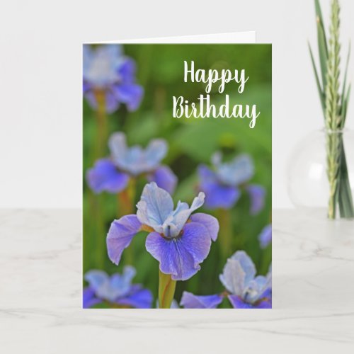 Blue Iris Flower Floral Happy Birthday  Card