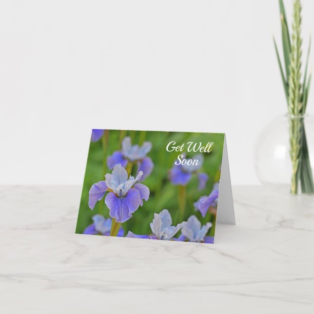 Blue Iris Flower Get Well Soon Card (Front)