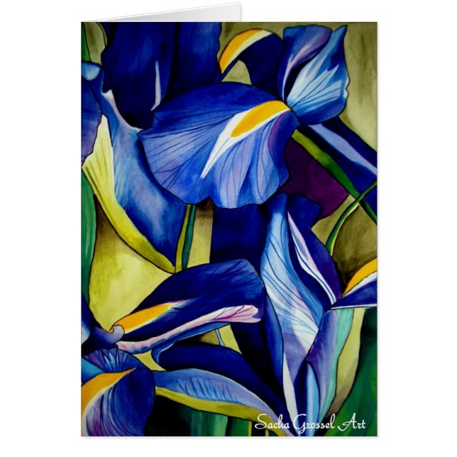Blue Iris flower original watercolor art painting (Front)