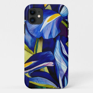 Blue Iris flower original watercolor art painting iPhone 11 Case