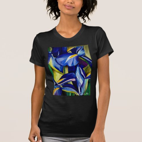 Blue Iris flower original watercolor art painting T_Shirt