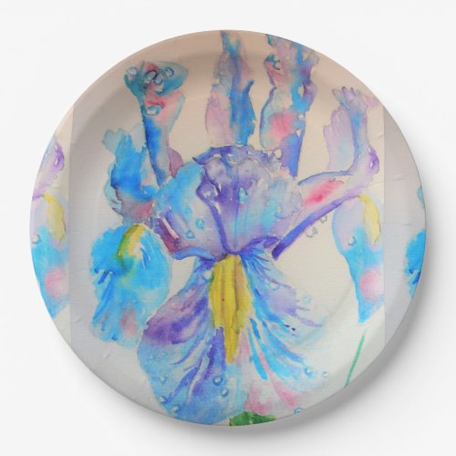 Blue Iris Flower Pattern Paper Party Plate