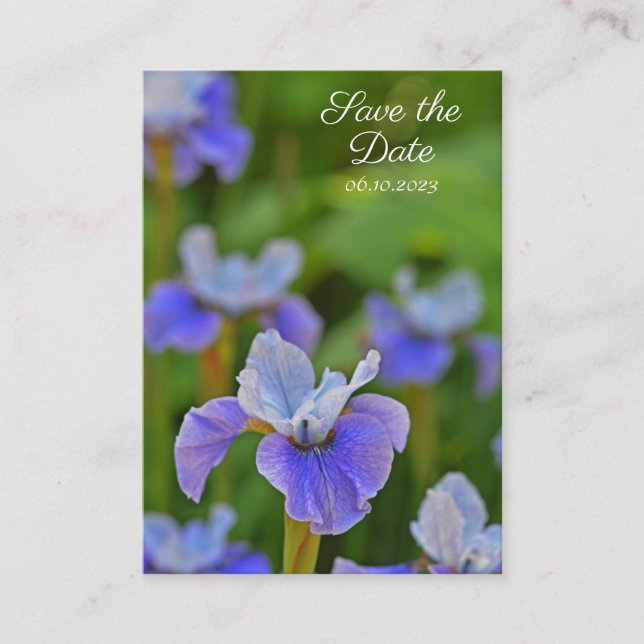 Blue Iris Flower Portrait Save the Date Enclosure Card (Front)