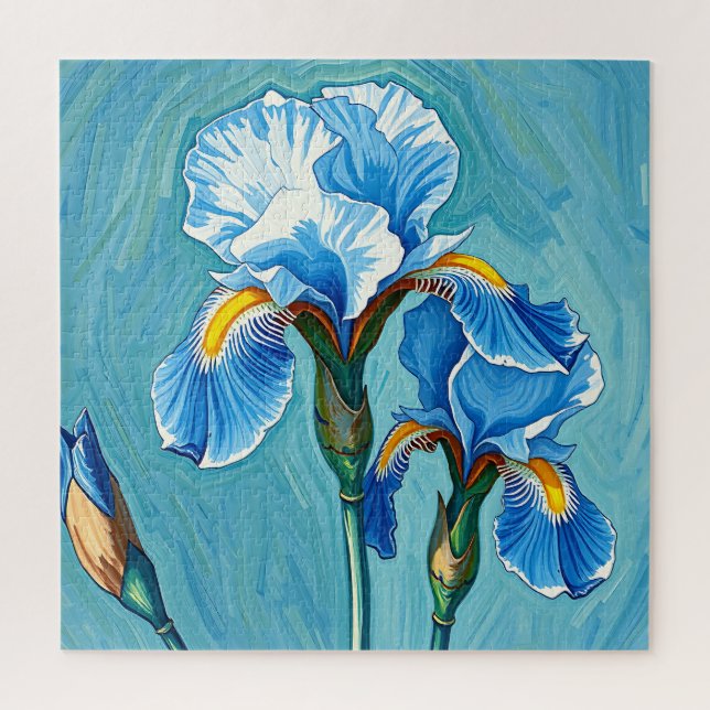 Blue Iris Flowers Artistic Pattern Jigsaw Puzzle (Vertical)