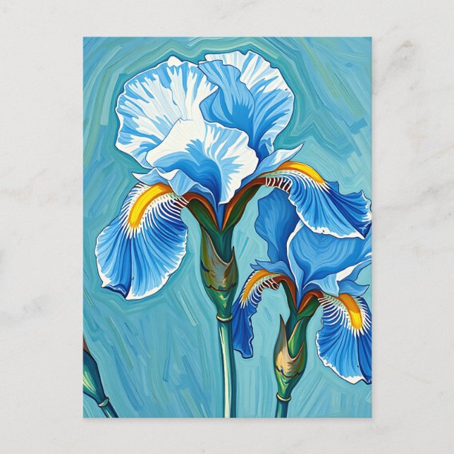 Blue Iris Flowers Artistic Pattern Postcard (Front)