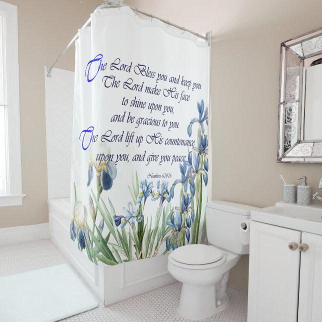 Blue Iris Flowers Blessing Floral Shower Curtain (In Situ)