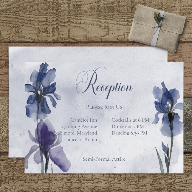 Blue Iris Flowers Blue Modern Reception Wedding Enclosure Card (Creator Uploaded)