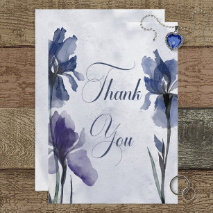 Blue Iris Flowers Blue Modern Wedding Thank You Card