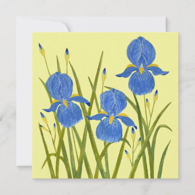 Blue Iris Flowers Flat Card (Front)