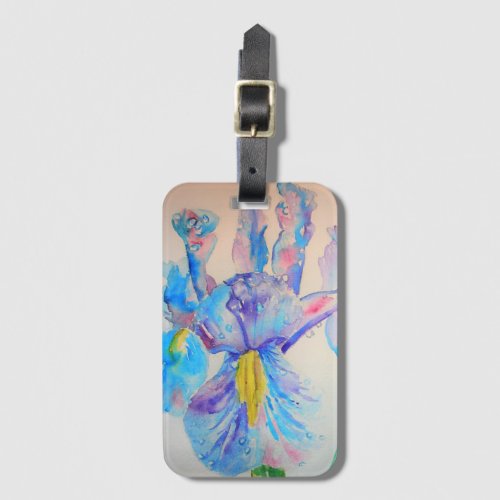 Blue Iris Flowers Floral Watercolor Luggage Tag