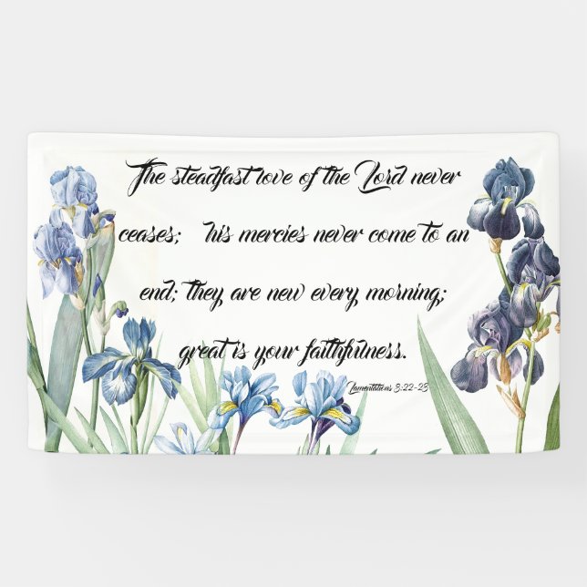 Blue Iris Flowers Gods Love Christian Banner (Horizontal)