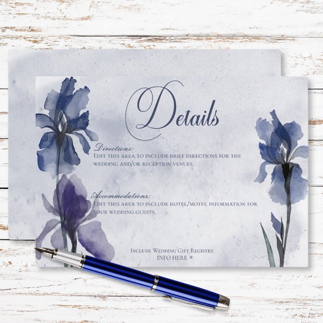 Blue Iris Flowers Modern Blue Wedding Details Enclosure Card (Blue Iris Flowers Modern Blue Wedding Details Enclosure Card)