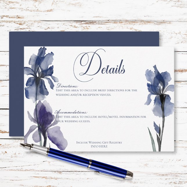 Blue Iris Flowers Modern Wedding Details Enclosure Card (Blue Iris Flowers Modern Wedding Details Enclosure Card)