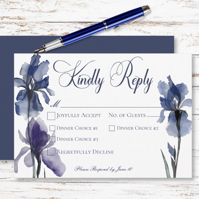 Blue Iris Flowers Modern Wedding Dinner RSVP Card (Blue Iris Flowers Modern Wedding Dinner RSVP Card)