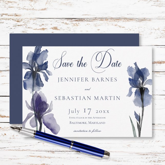 Blue Iris Flowers Modern Wedding Save The Date (Blue Iris Flowers Modern Wedding Save The Date)