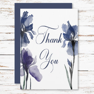Blue Iris Flowers Modern Wedding Thank You Card