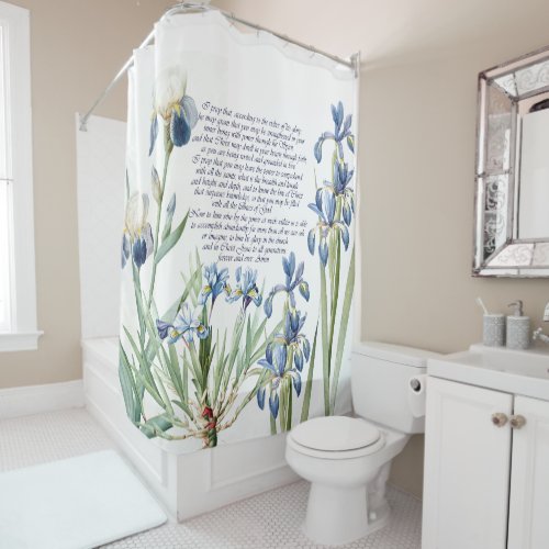 Blue Iris Flowers Prayer Floral Shower Curtain