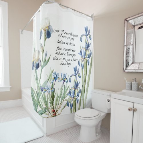 Blue Iris Flowers Promise Floral Shower Curtain