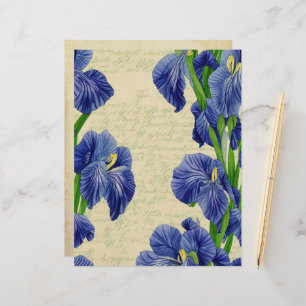 Blue Iris flowers vintage ephemera pattern Letterhead