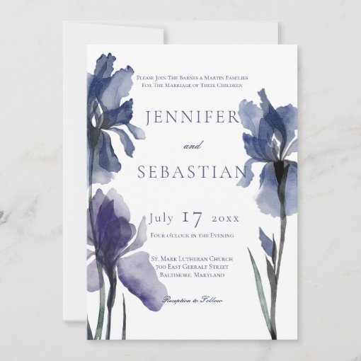 Blue Iris Flowers Wedding Invitation | Zazzle