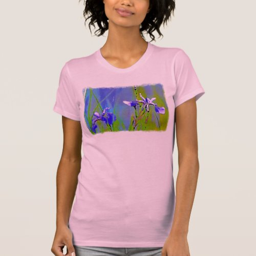 Blue Iris Garden Flowers Florists Designer Art T_Shirt