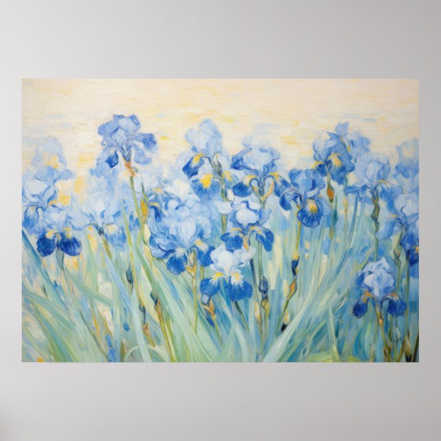 Blue Iris Garden Impressionist Floral Painting Poster (Front)