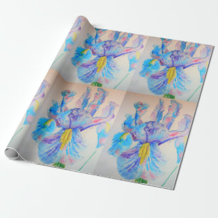 Blue Iris irises art flowers Watercolor Wrapping Wrapping Paper