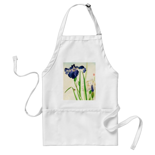 Blue Iris - Japanese watercolor print Adult Apron (Front)