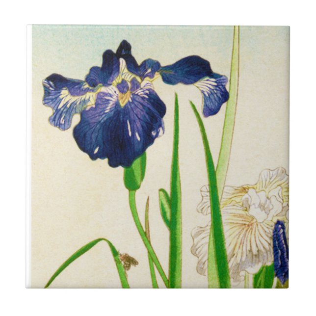 Blue Iris - Japanese watercolor print Ceramic Tile (Front)