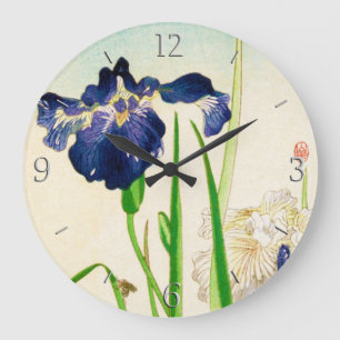 Blue Iris - Japanese watercolor print Large Clock