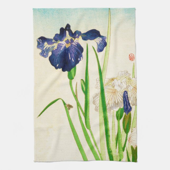 Blue Iris - Japanese watercolor print Towel (Vertical)