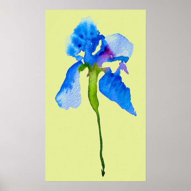 Blue Iris modern floral watercolor art Poster (Front)
