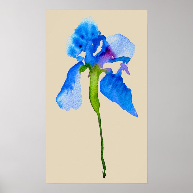 Blue Iris modern floral watercolor art Poster (Front)
