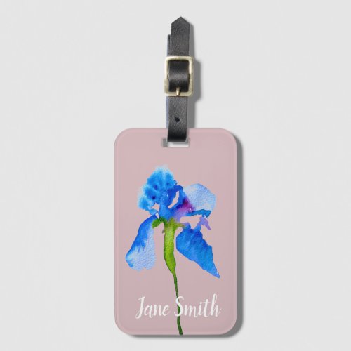 Blue Iris modern floral watercolour art Luggage Tag