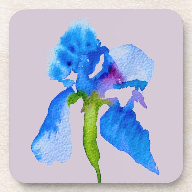 Blue Iris modern watercolor floral art Beverage Coaster (Front)