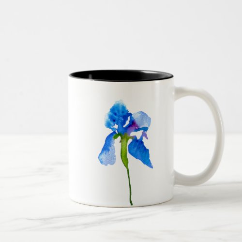 Blue Iris modern watercolor floral art Two_Tone Coffee Mug