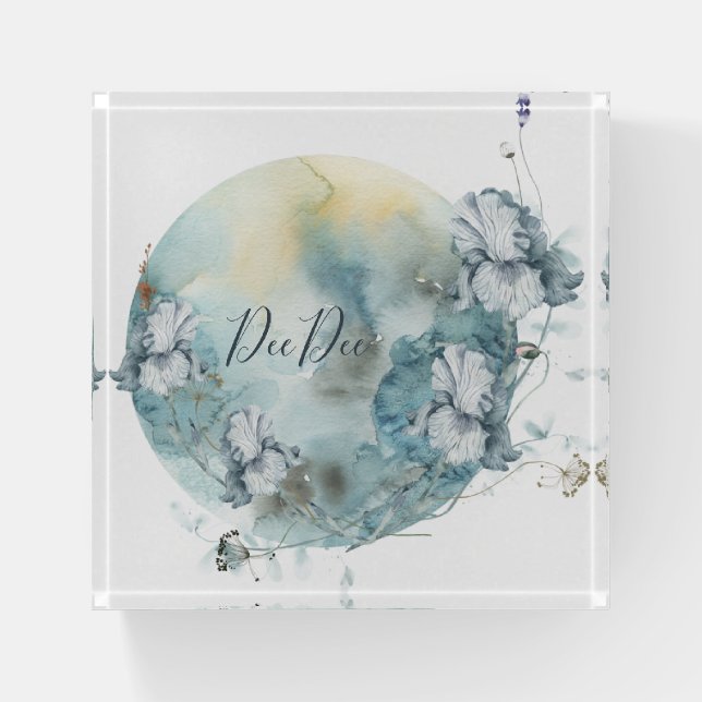 Blue Iris Moon Personalized Paperweight (Front)