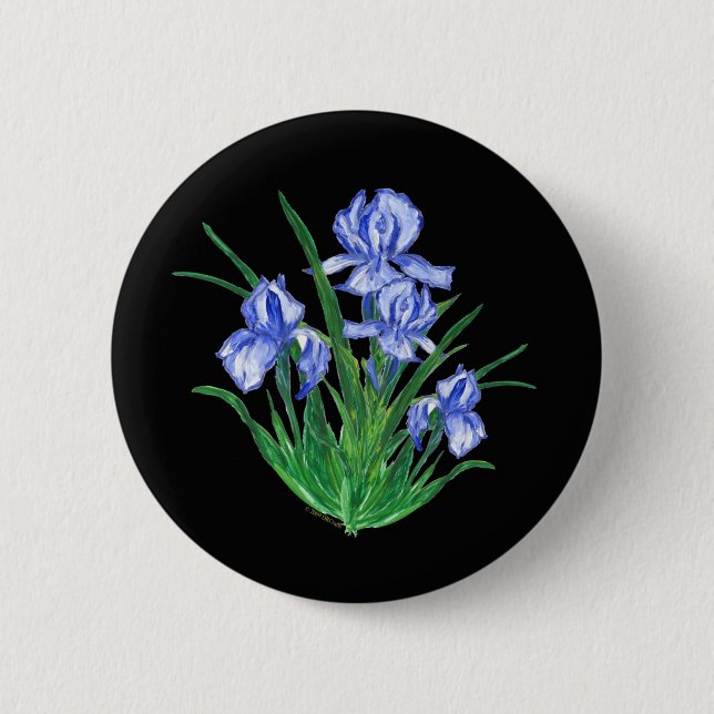 Blue Iris on black Pinback Button (Front)