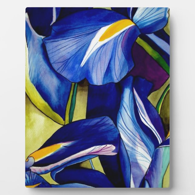 Blue Iris original art watercolor flowers Plaque (Front)