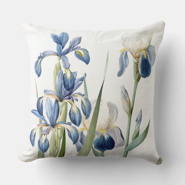 Blue Iris Poem Botanical Irises Flowers Floral Throw Pillow (Front)