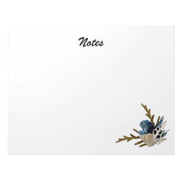 Blue Iris & Seashell Coastal Ocean-Themed Notepad (Front)