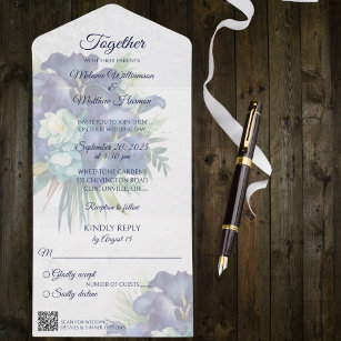 Blue Iris Silhouette with QR Code  All In One Invitation
