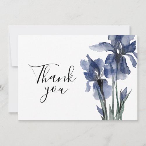 Blue Iris Simple Floral Watercolor Wedding Thank You Card