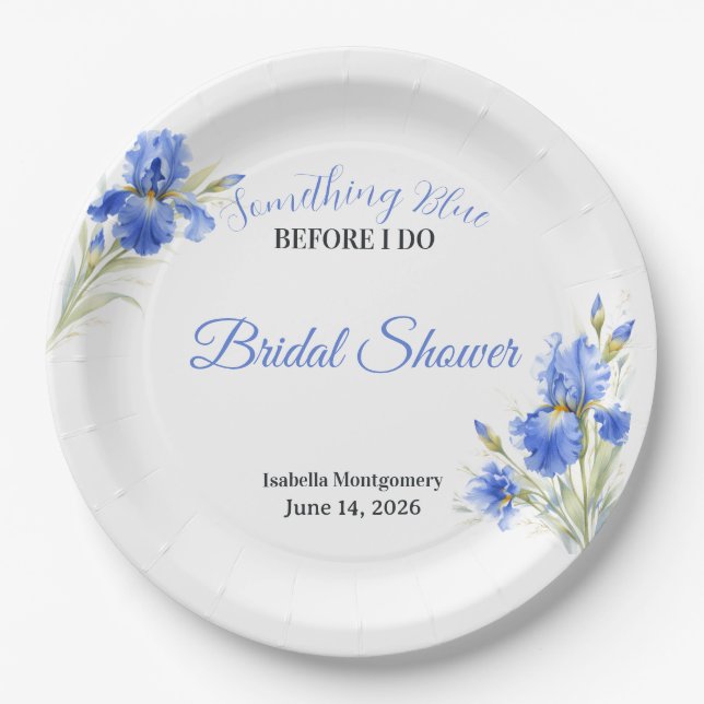 Blue Iris Something Blue Before I Do Bridal Shower Paper Plates (Front)