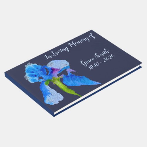 Blue Iris watercolor art funeral memory Guest Book