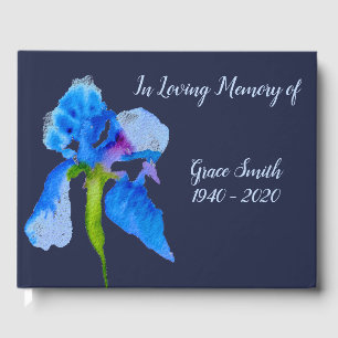 Blue Iris watercolor art funeral memory Guest Book