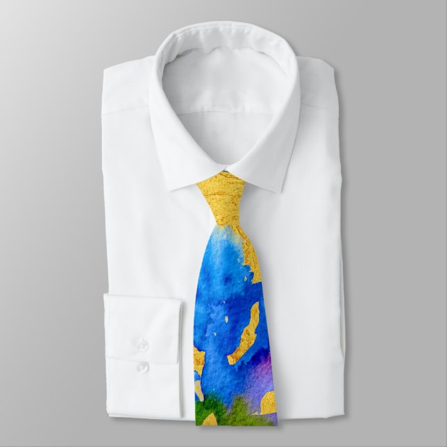 Blue Iris watercolor arty stylish formal Neck Tie (Tied)