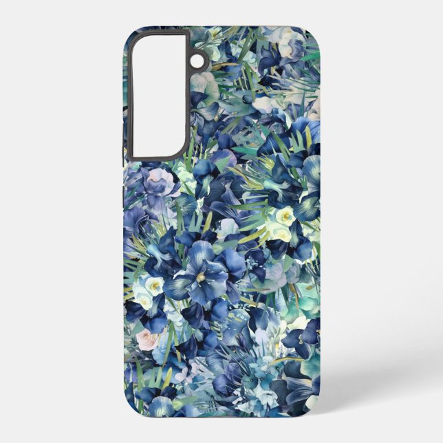  Blue Iris Watercolor Background Pattern Samsung Galaxy Case (Back)