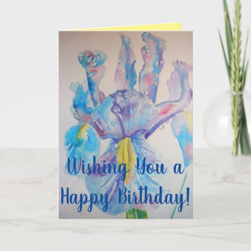 Blue Iris Watercolor floral flowers Birthday Card